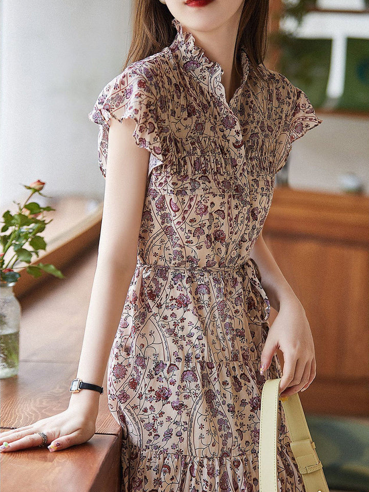 Sophie Retro Auricular Collar Floral Dress