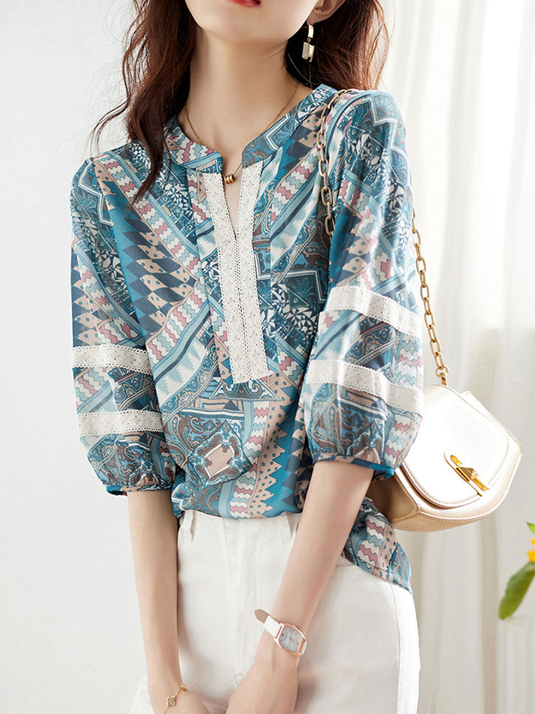 Sophia Classic Printed Lace Shirt