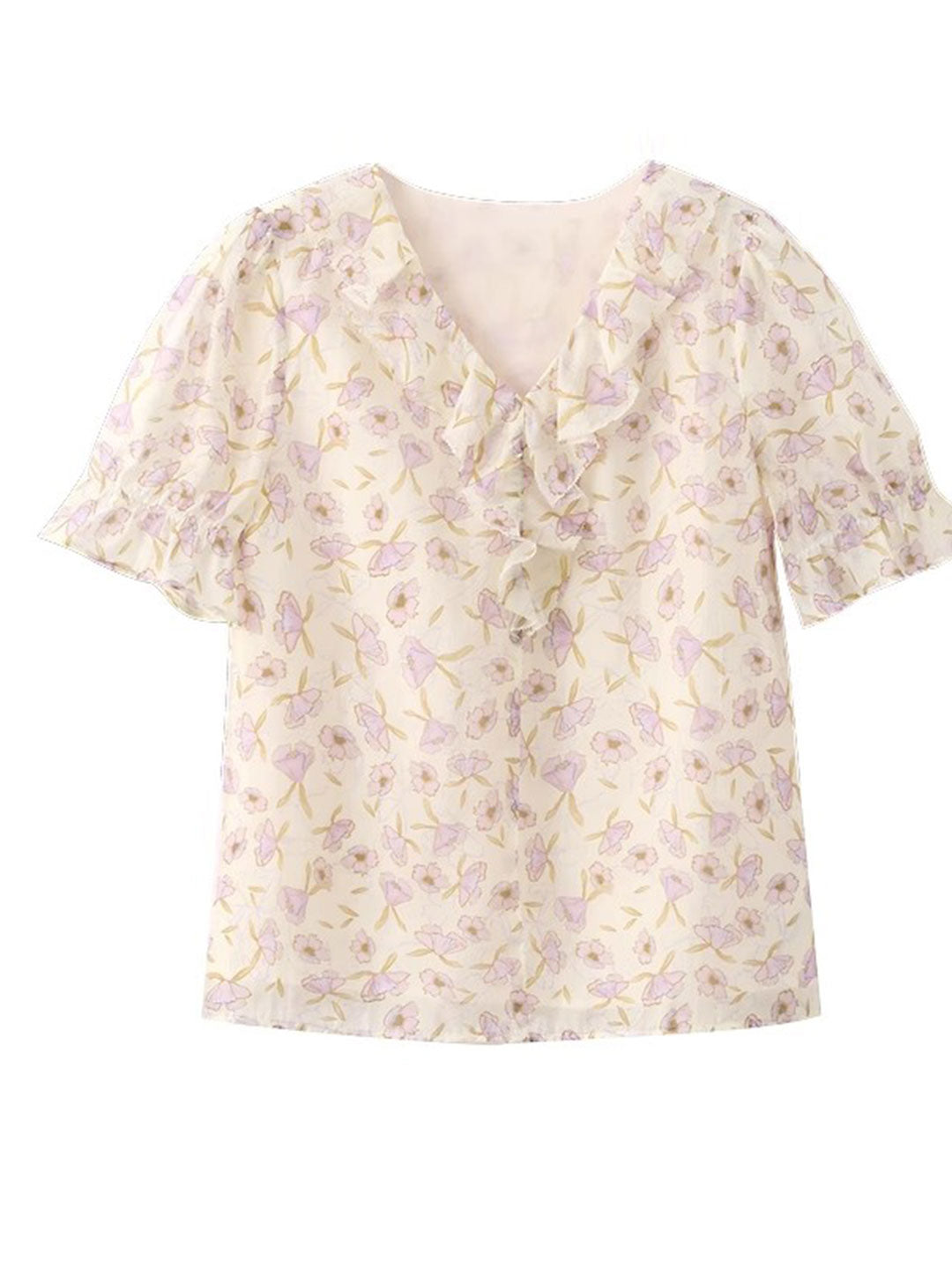 Lauren Elegant Ruffled Floral Chiffon Top