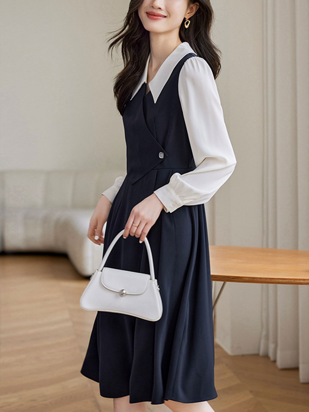 Sarah Elegant Contrast Color Shirt Dress