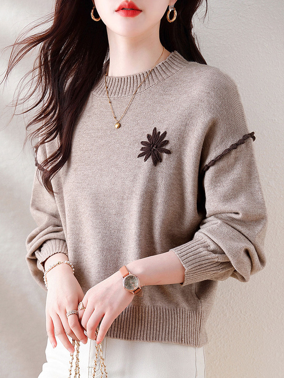 Mia Loose Embroidered Knitted Sweater