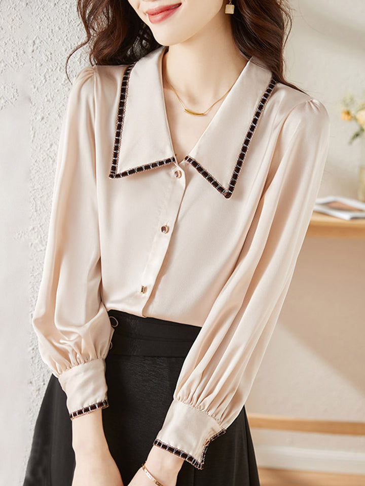 Elvira Casual Doll Collar Chiffon Blouse-Pink