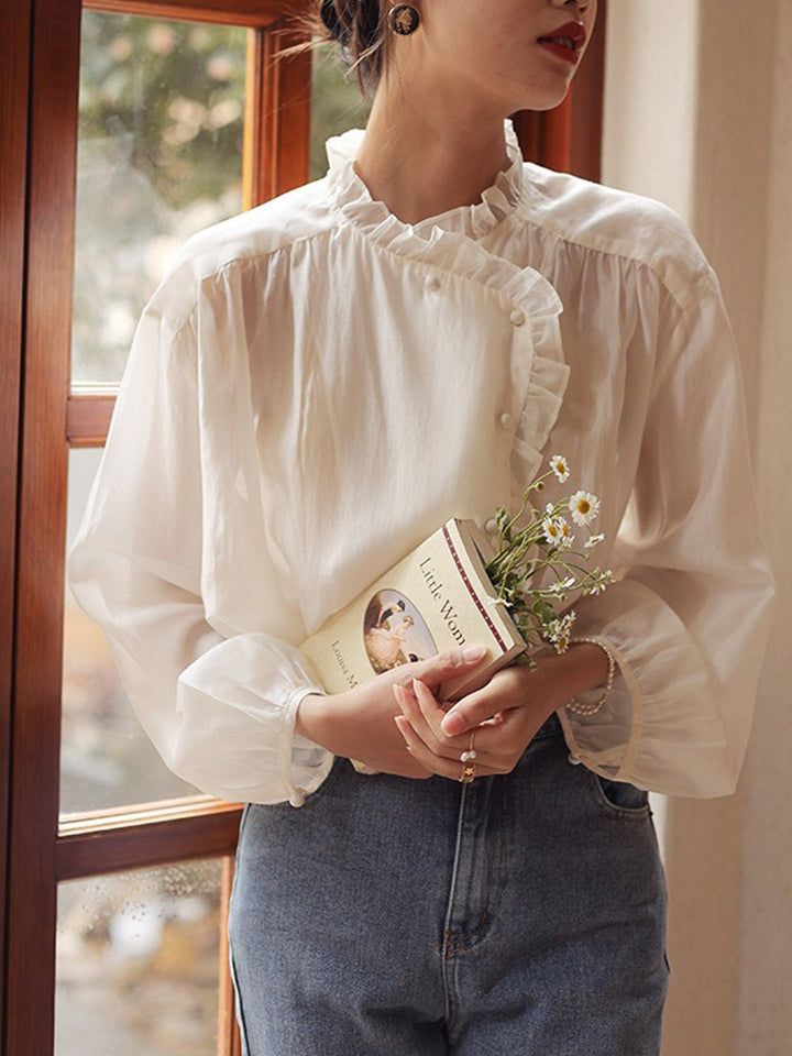 Bella Retro Collar Cotton Blouse