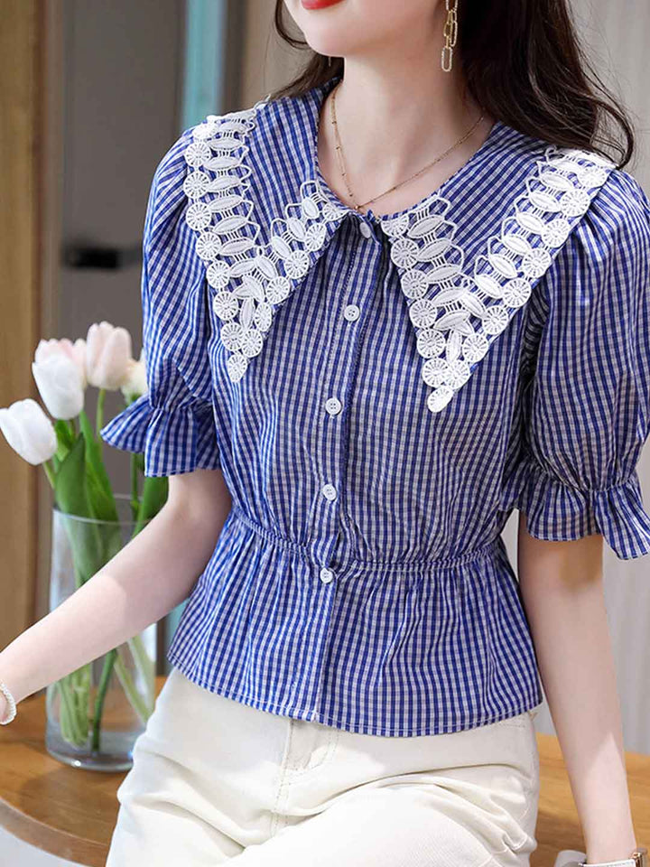 Alexis Retro Embroidered Peak Collar Top