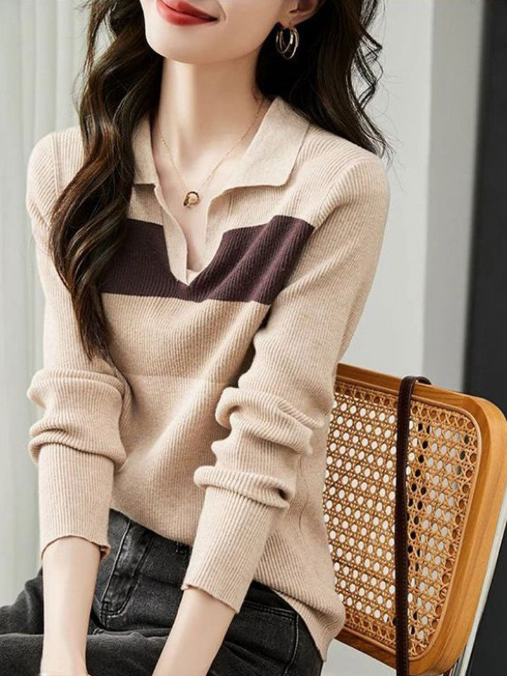 Sarah Classic Contrast Color Pullover Knitted Top