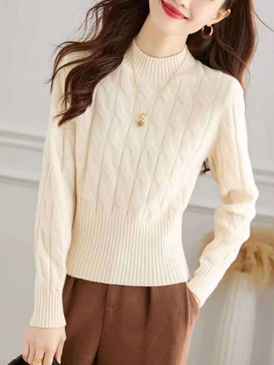 Lauren Elegant Crew Neck Turtleneck Knitted Sweater