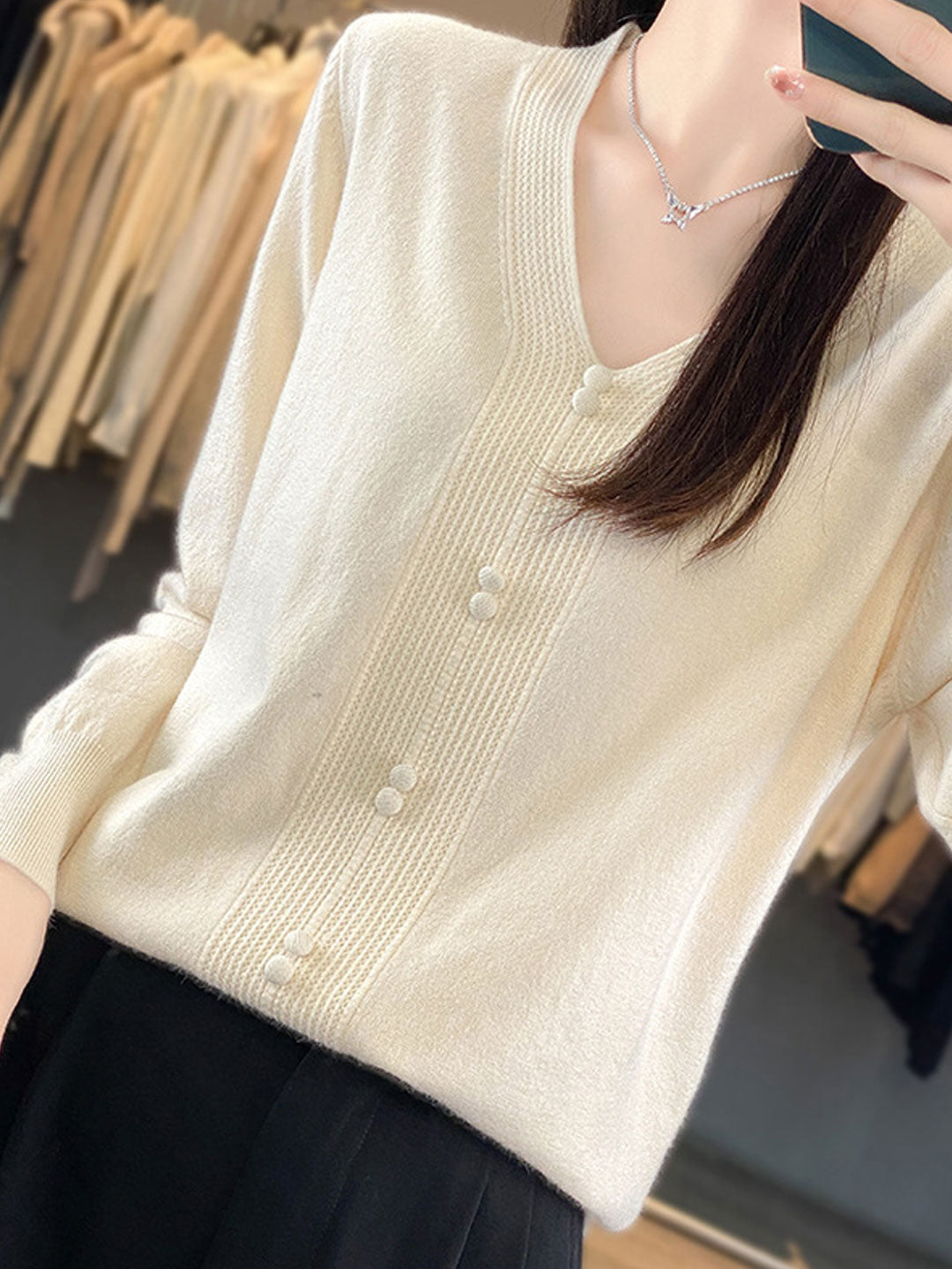 Abigail Casual V-neck Loose Knitted Sweater