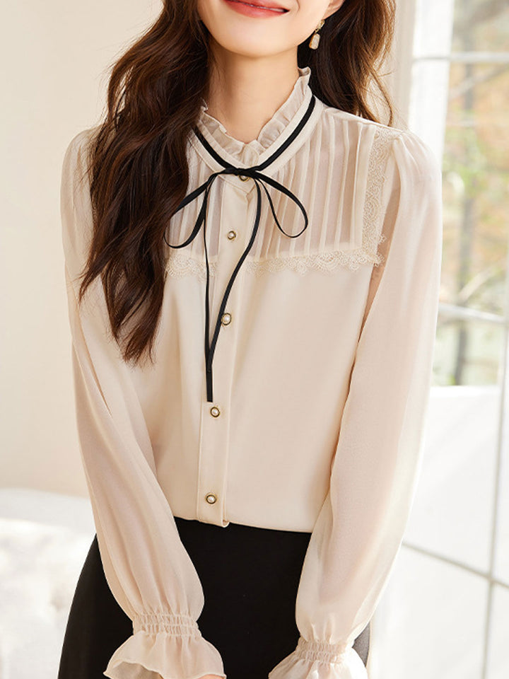 Chloe Vintage Ruffle Bow Collar Chiffon Blouse