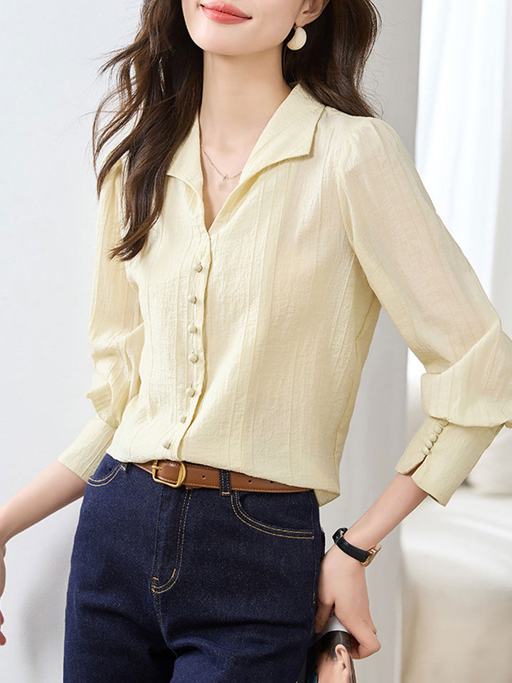 Abigail Classic V-neck Button Plain Shirt