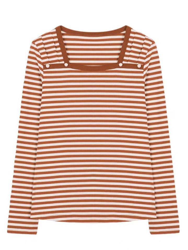 Ava Casual Square Neck Striped Top