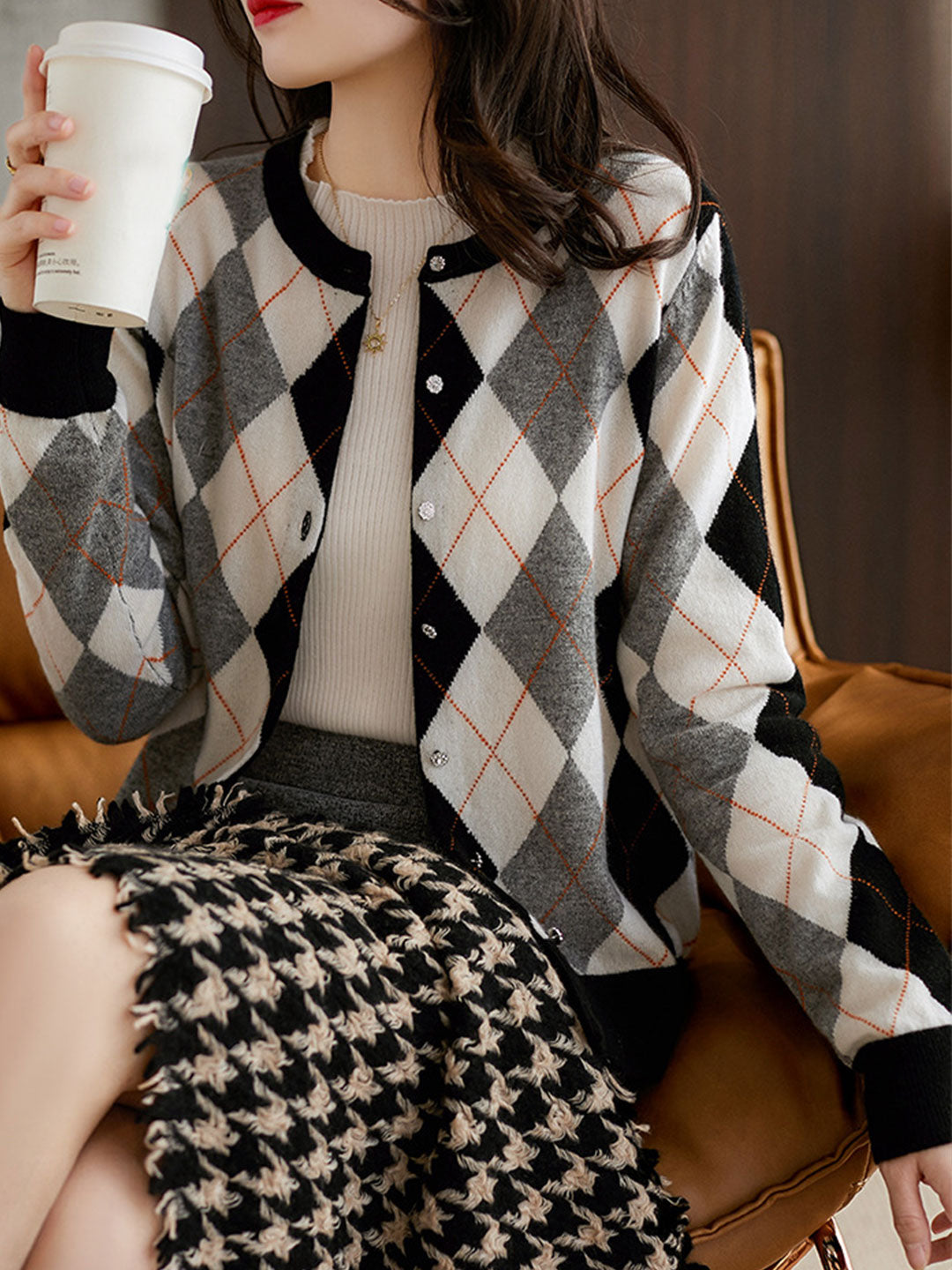 Taylor Retro Diamond Knitted Cardigan