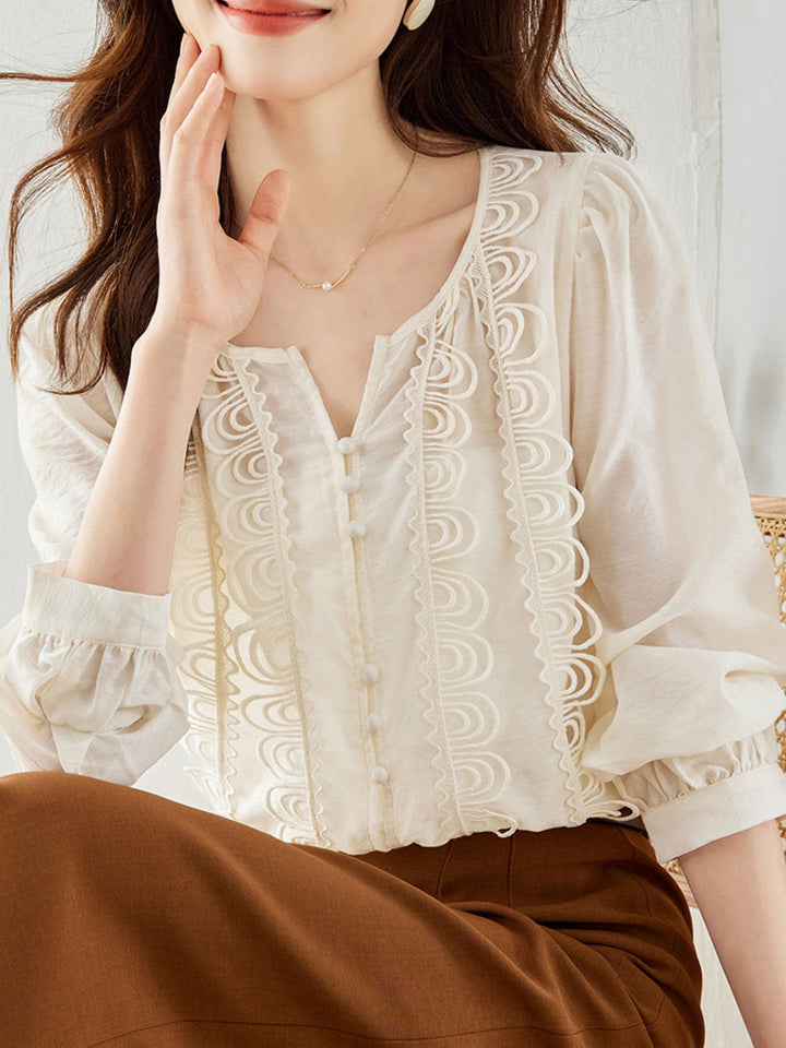 Zoe Classic Balloon Sleeve Lace Chiffon Top