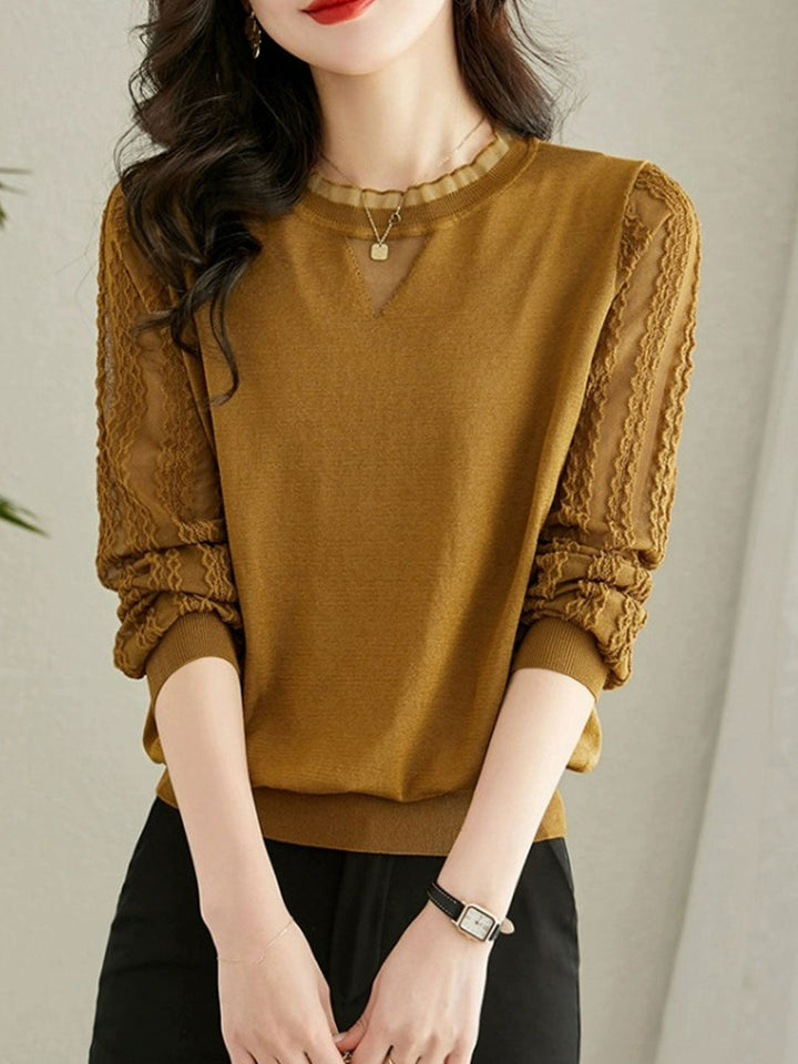 Abigail Elegant Crew Neck Lace Blouse