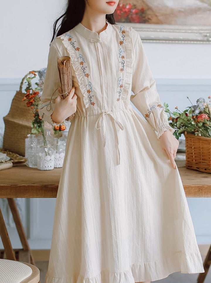 Elsa Vintage Floral Embroidery Cotton Dress