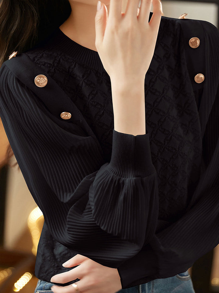 Alyssa Elegant Balloon Sleeve Knitted Blouse-Black