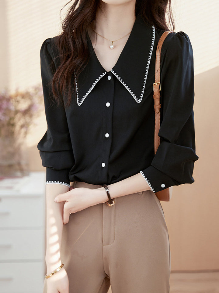 Elvira Casual Doll Collar Chiffon Blouse-Pink