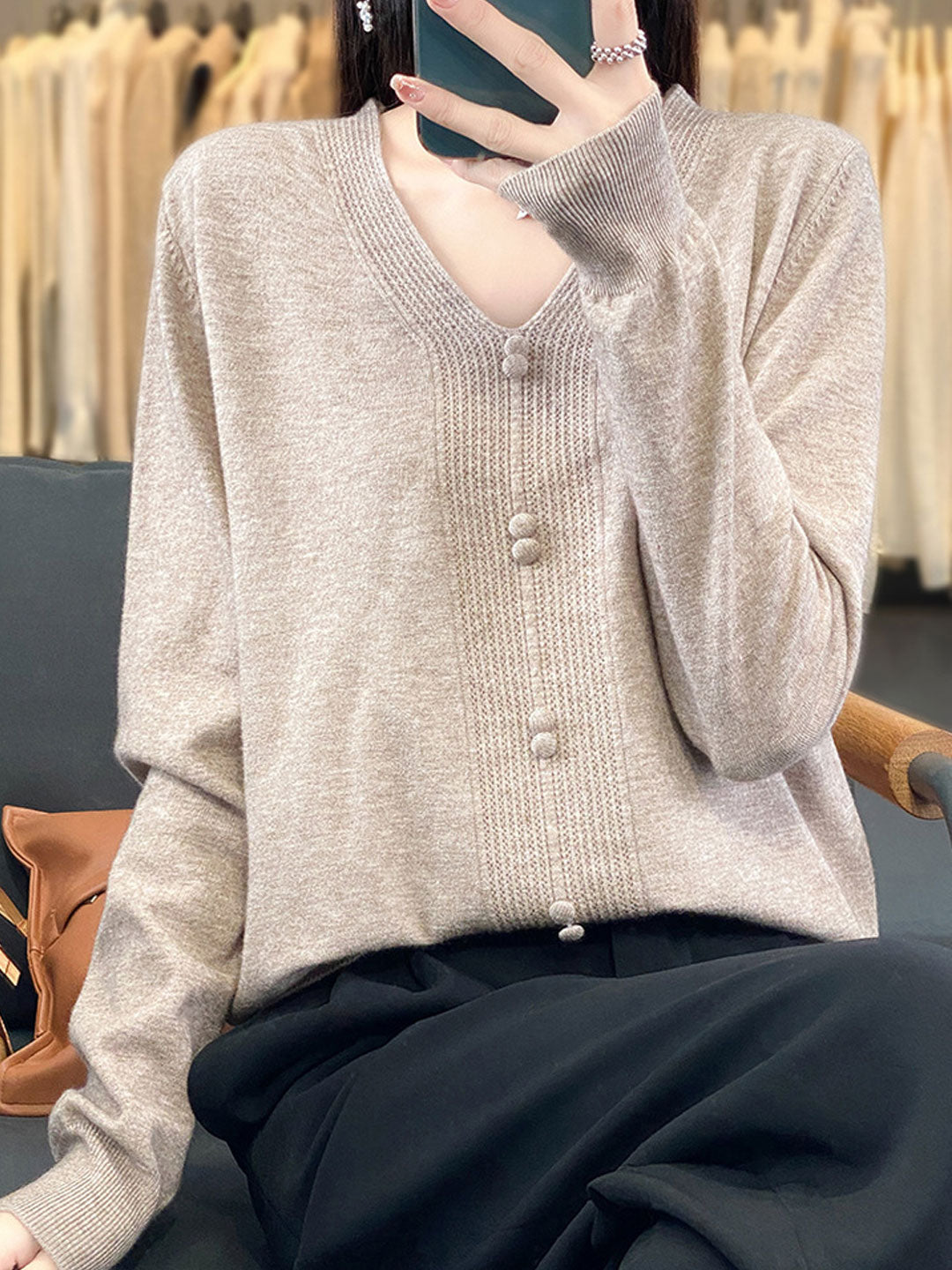 Abigail Casual V-neck Loose Knitted Sweater