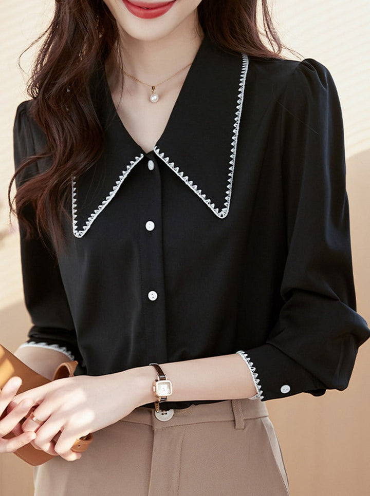 Elva Casual Doll Collar Blouse-Black