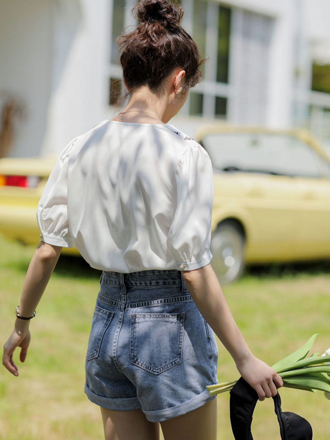 Alexis Retro Embroidered Collar Shirt Top-White