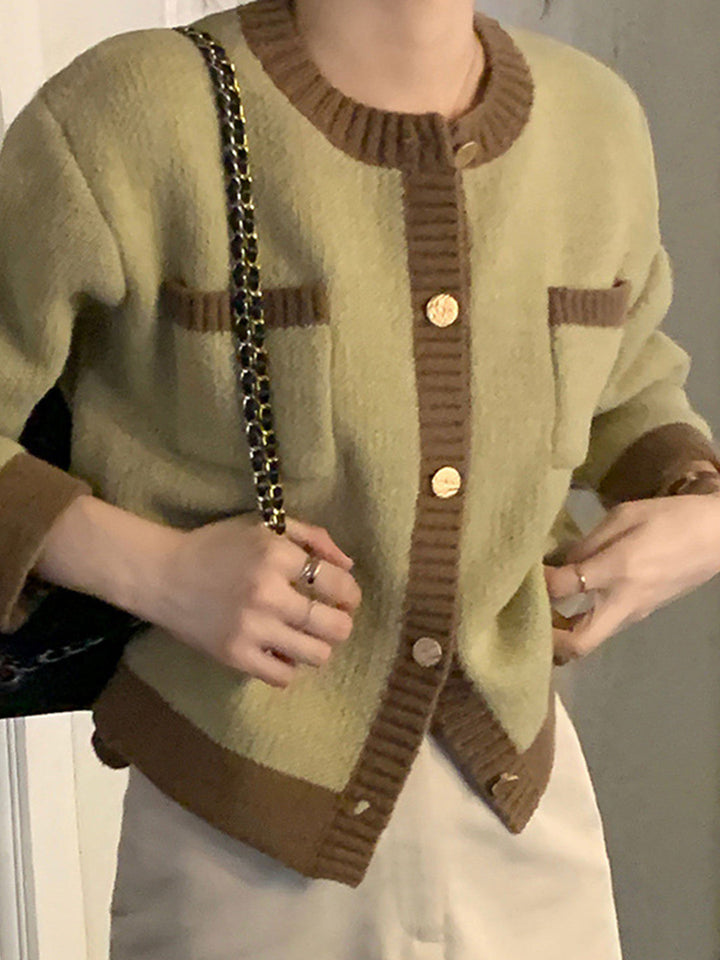 Zoey Casual Crew Neck Cardigan-Olive