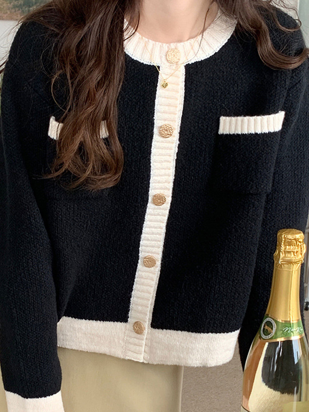 Zoey Casual Crew Neck Cardigan-Olive