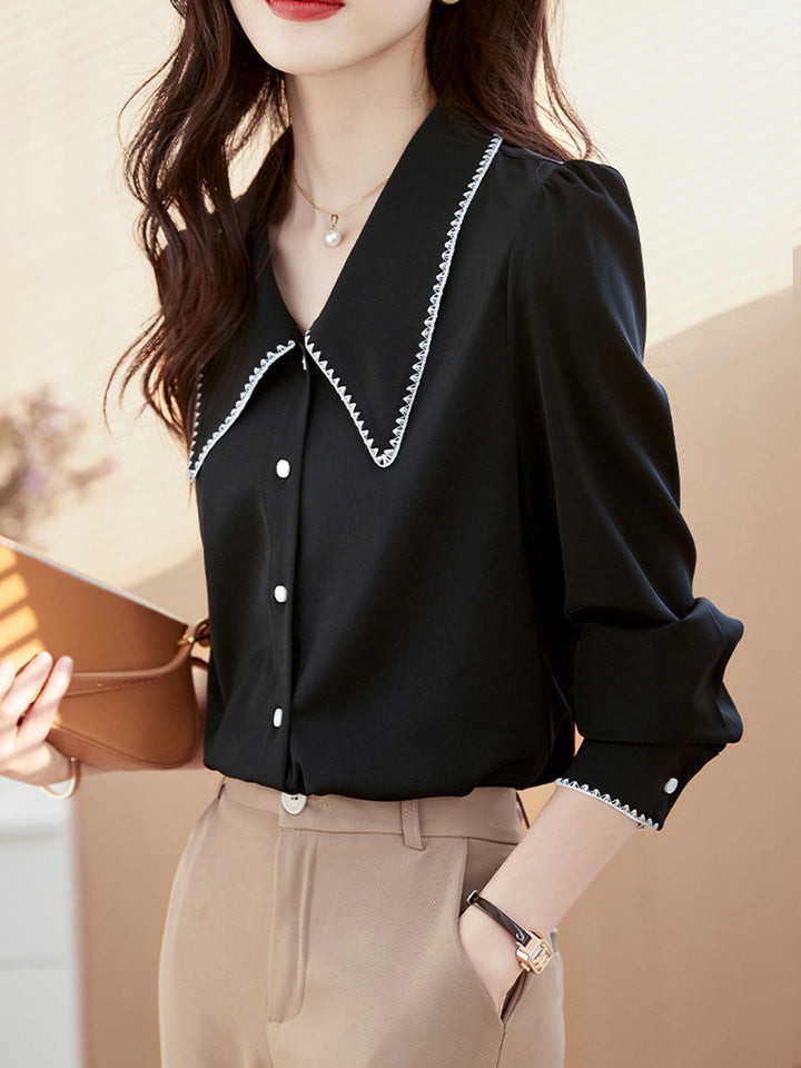 Elva Casual Doll Collar Blouse-Black