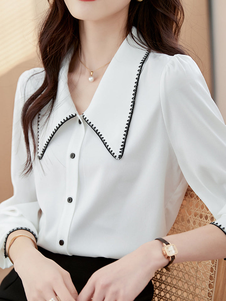 Elva Casual Doll Collar Blouse-White