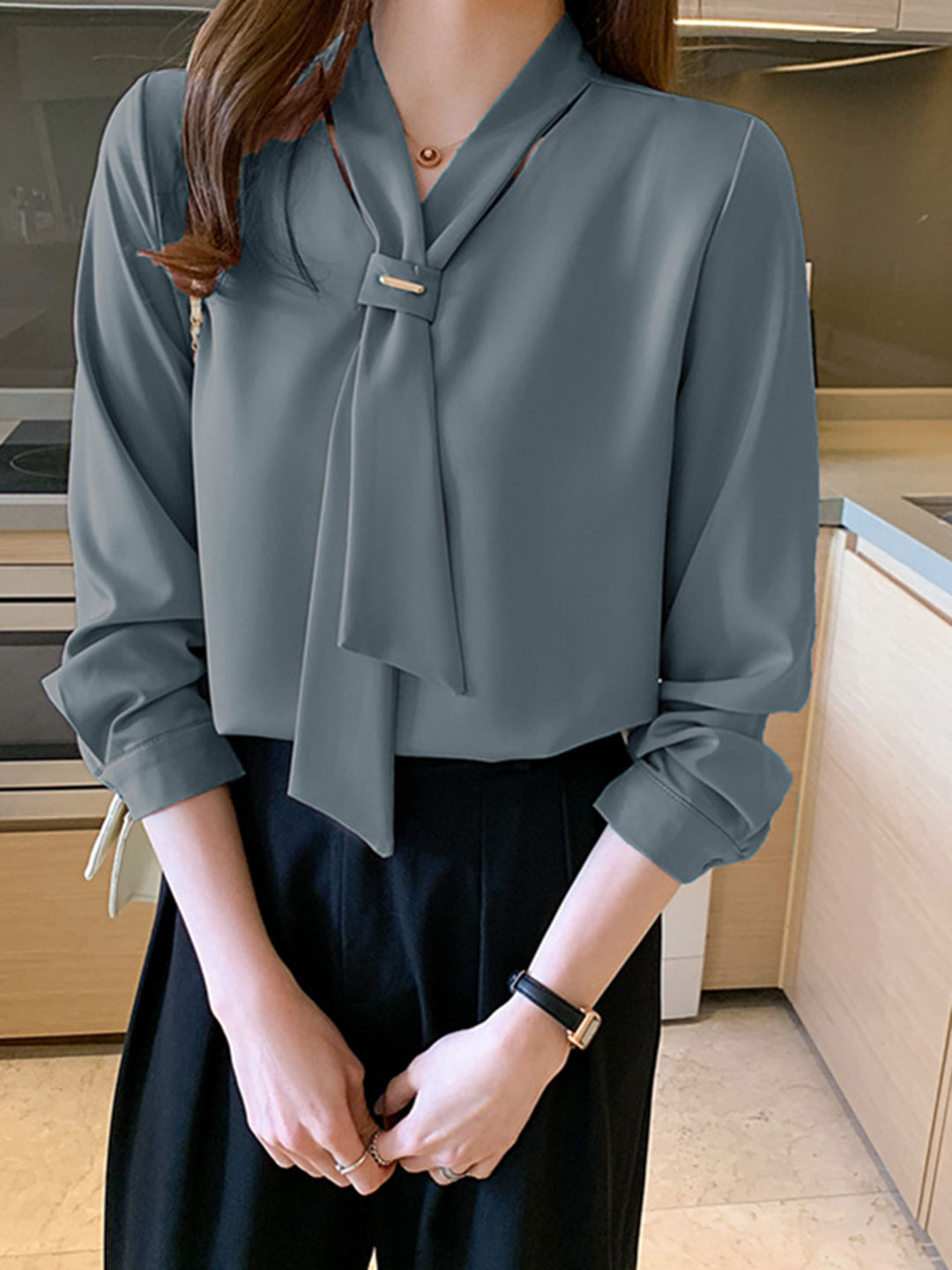 Abigail Elegant Long Sleeve Chiffon Shirt