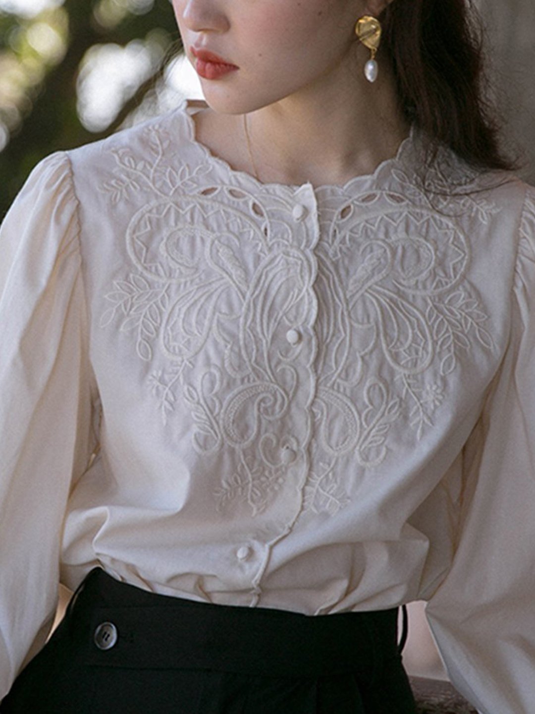 Ally Embroidered Lantern Sleeve Blouse