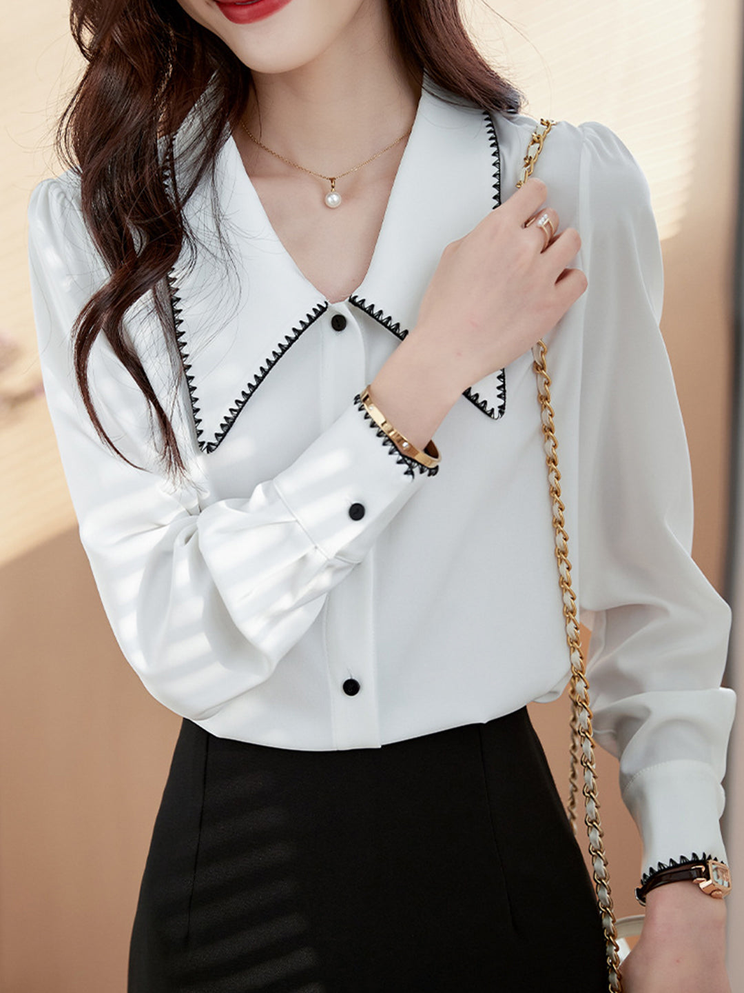 Elva Casual Doll Collar Blouse-White