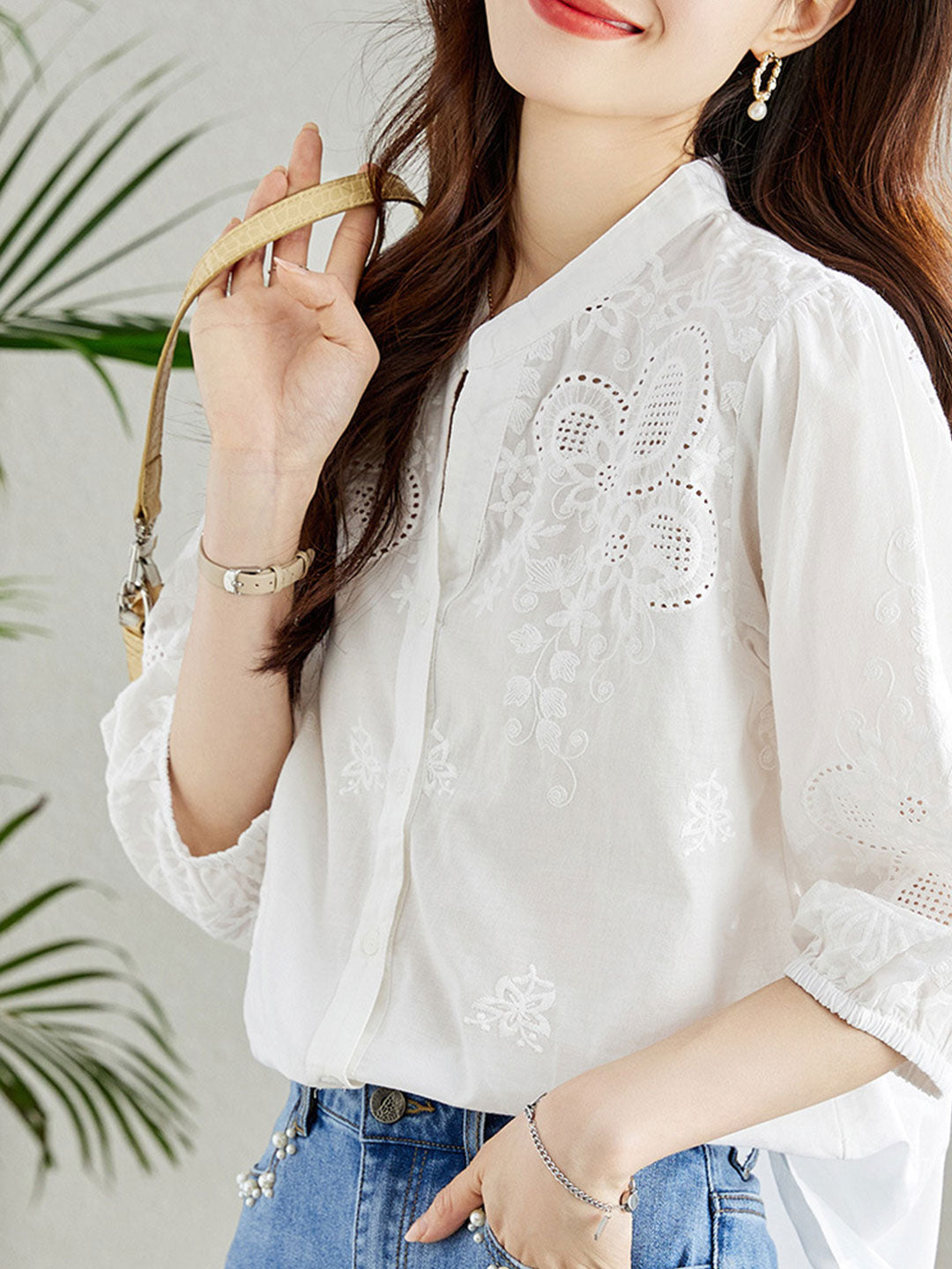 Eva Classic Embroidery Hollowed Shirt