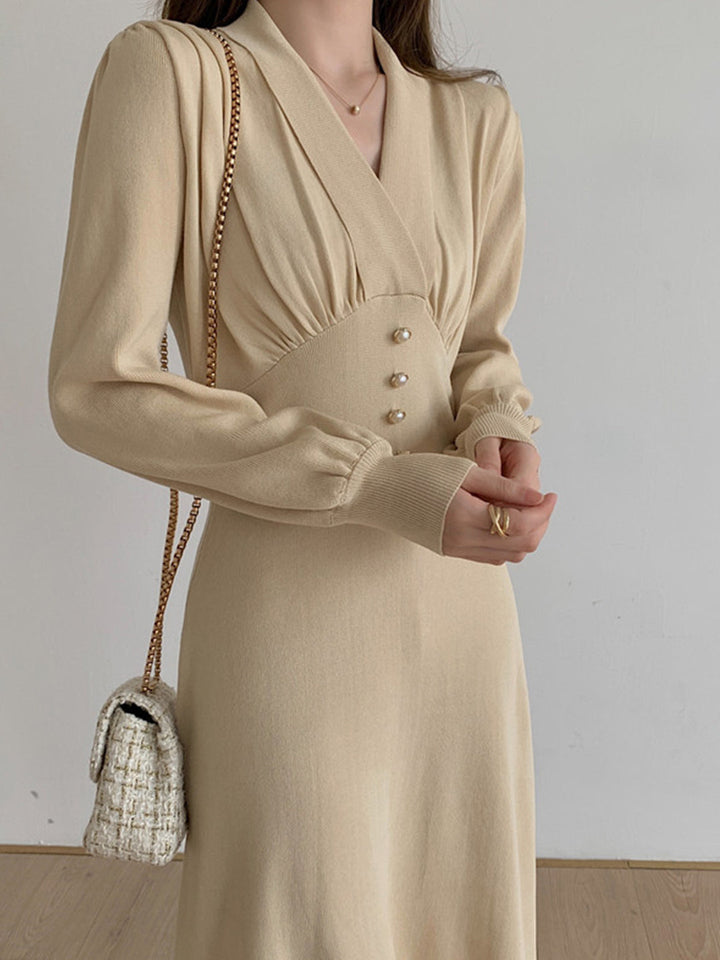 Raya Vintage Style V-Neck Knitted Dress