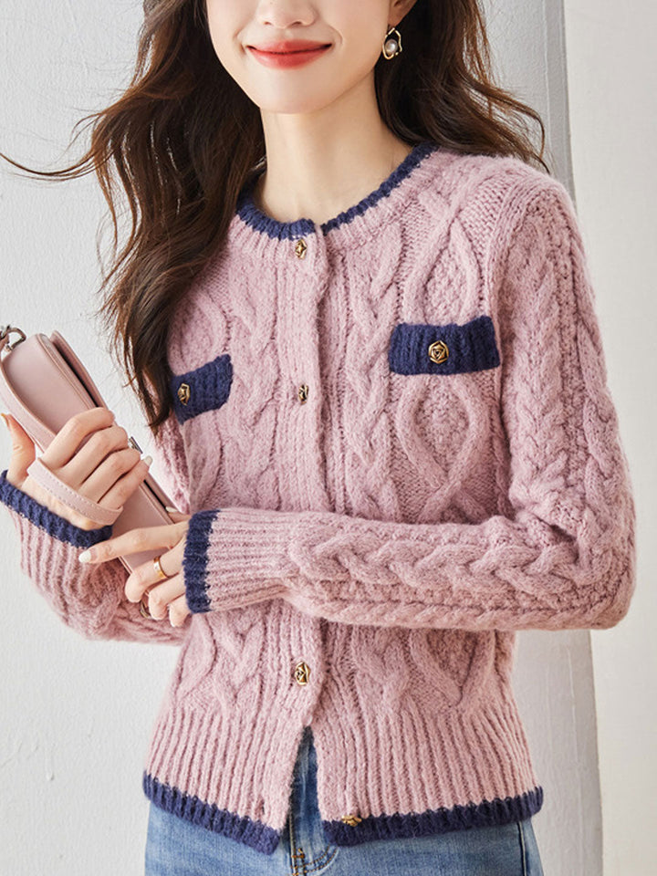 Emma Classic Thickened Knitted Cardigan Sweater-Pink