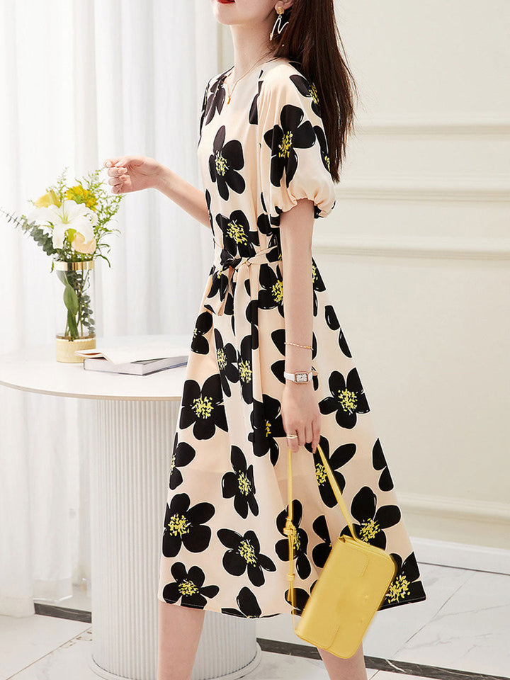 Mia Elegant Printed Tie Dress