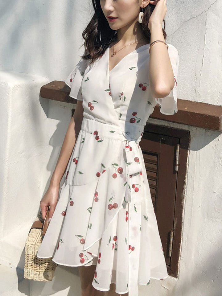 Kylie Elegant V-Neck Floral Chiffon Dress