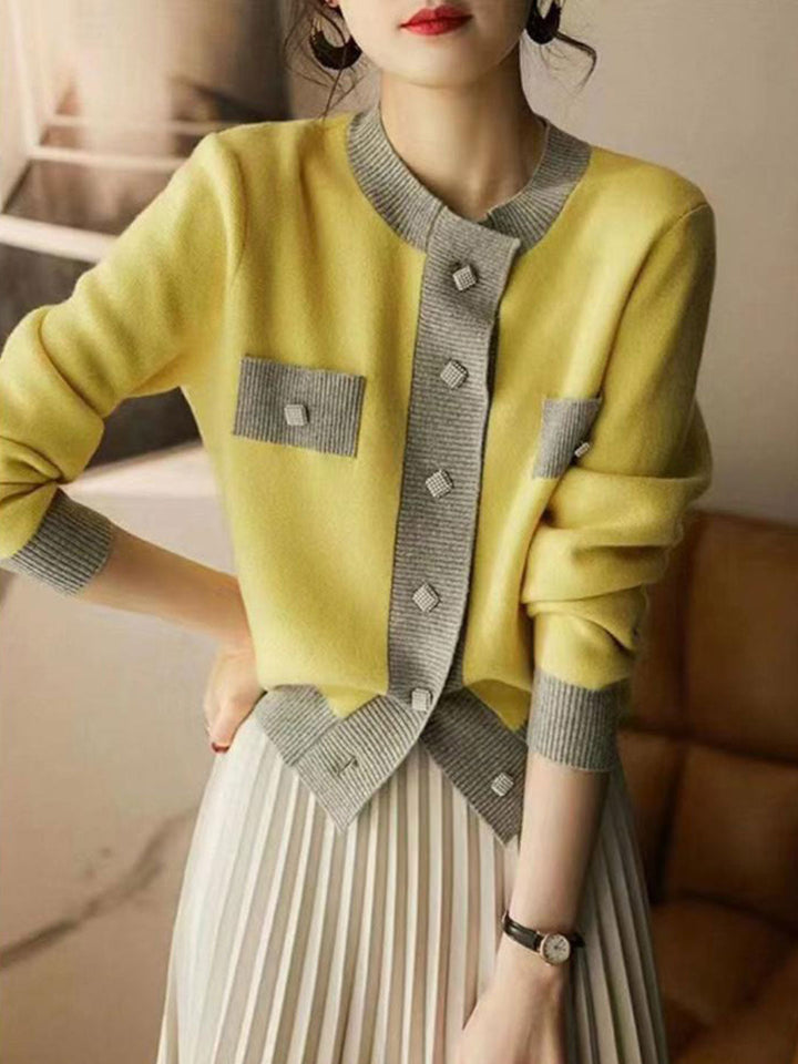 Riley Retro Patchwork Contrasting Knitted Cardigan