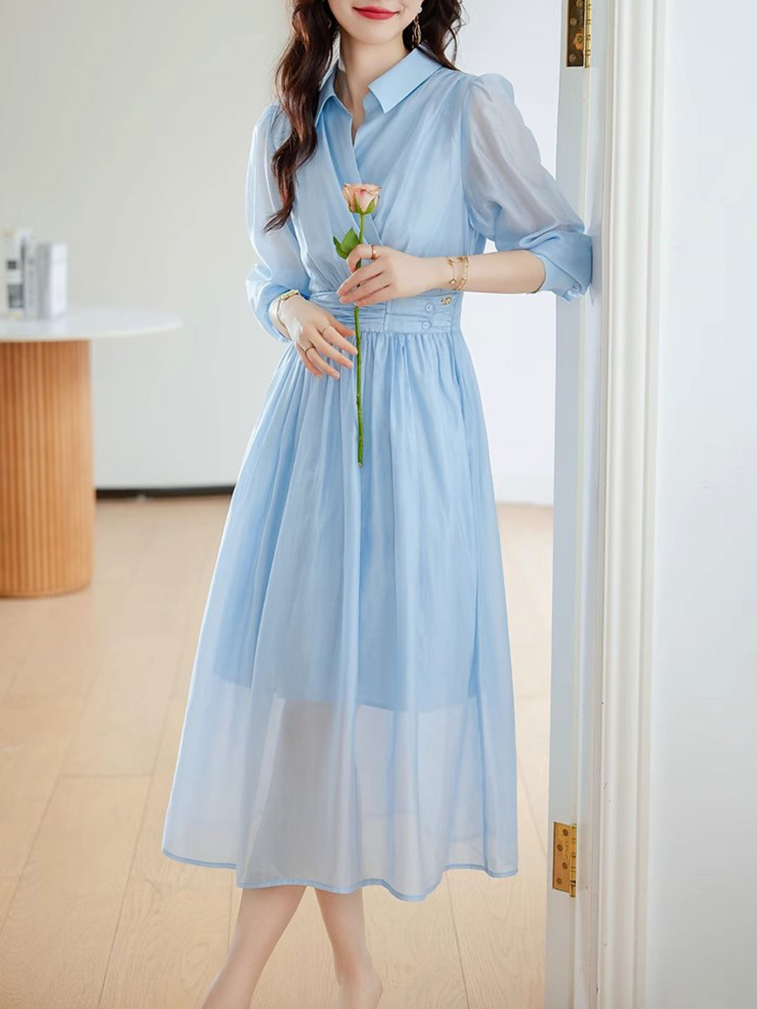 Kayla Retro Puff Sleeve Chiffon Dress