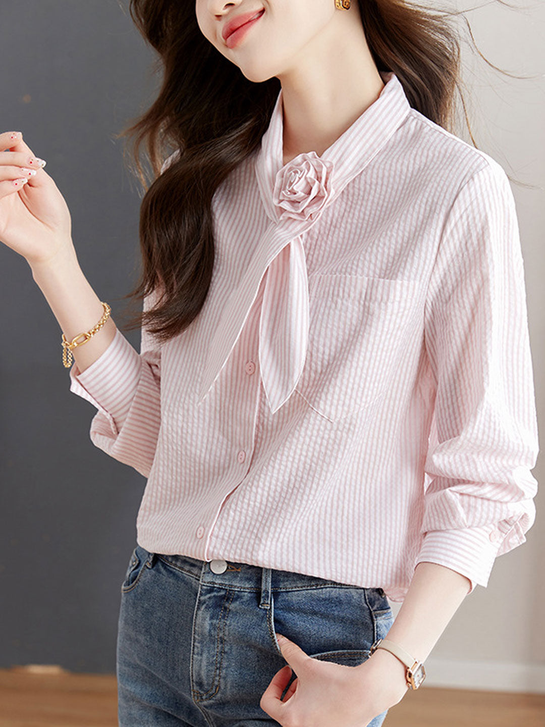 Kayla Elegant Solid Color Tie Shirt