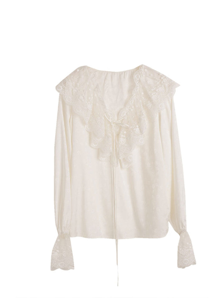 Eva Retro V-neck Slim Lace Blouse