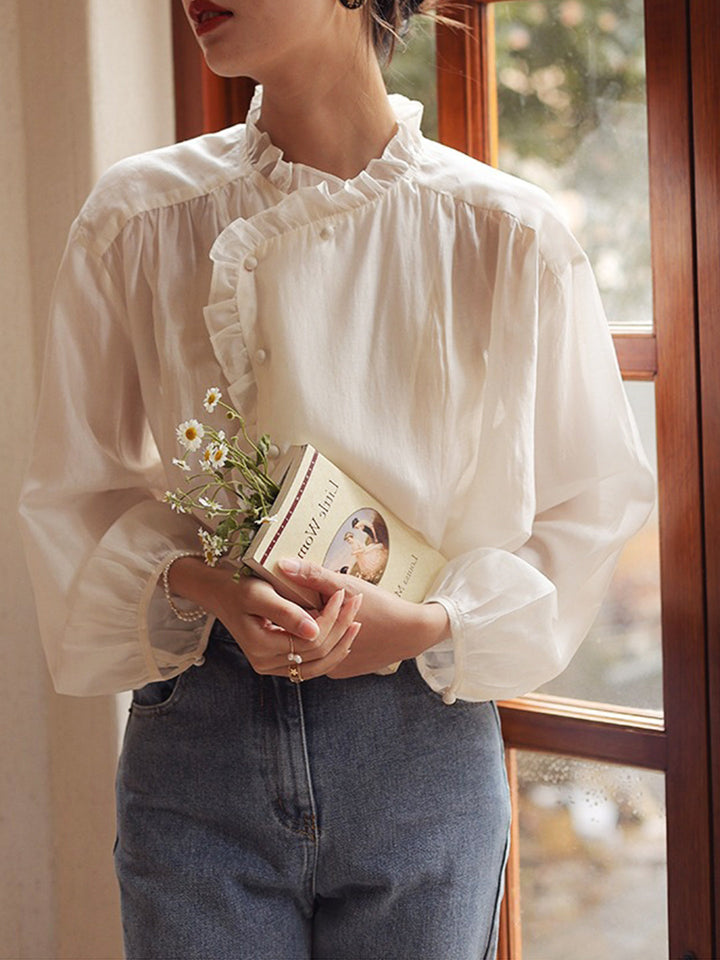 Bella Retro Collar Cotton Blouse