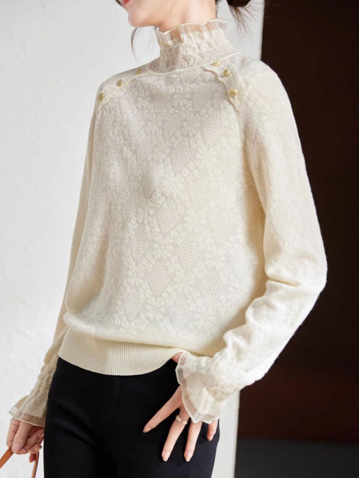 Mia Retro Turtleneck Lace Knitted Top