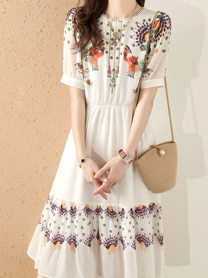 Mia Classic Paneled Printed Chiffon Dress