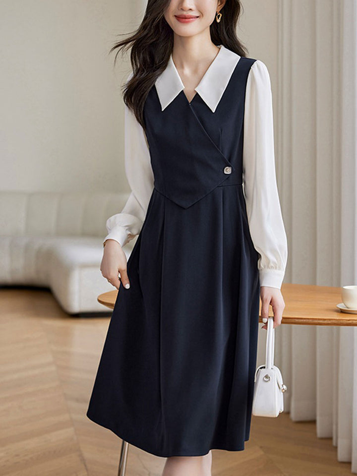 Sarah Elegant Contrast Color Shirt Dress