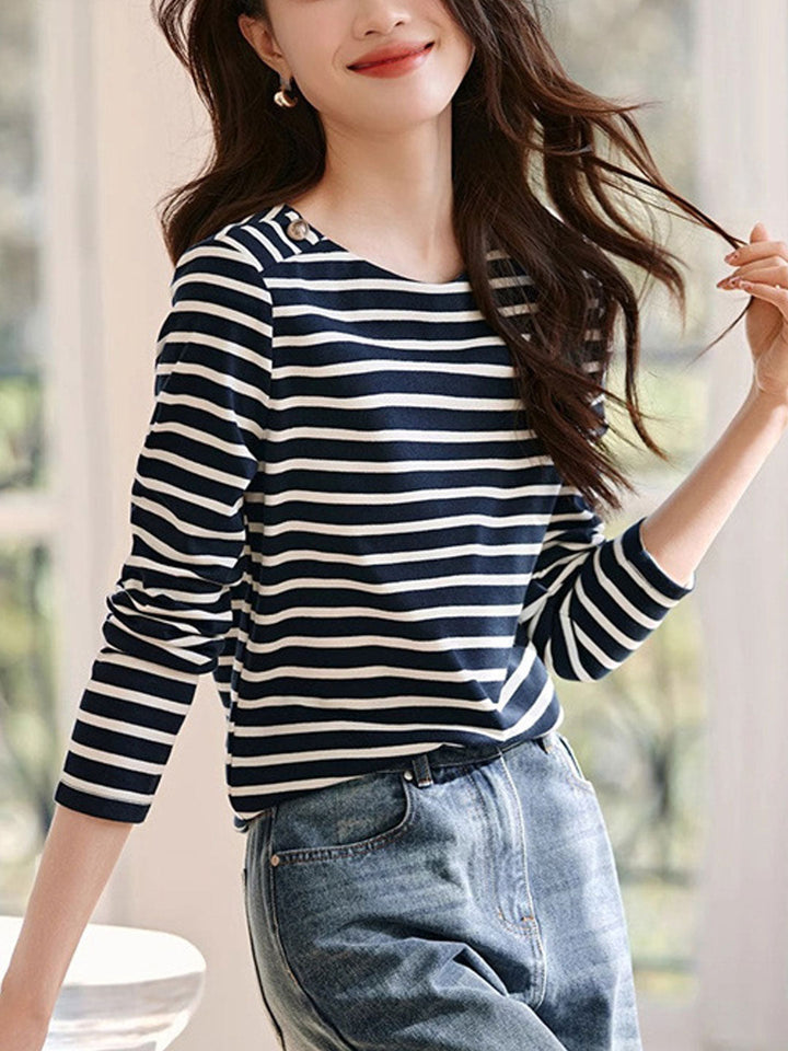 Madison Casual Crew Neck Contrasting Striped Top