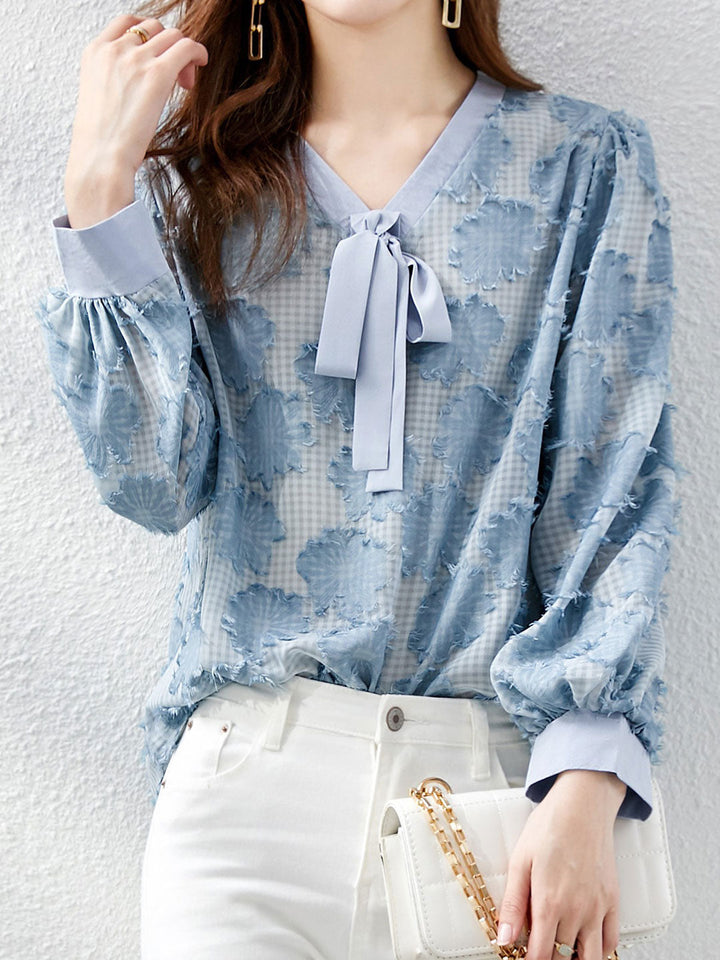 Zoey Classic V-neck Bowknot Chiffon Shirt