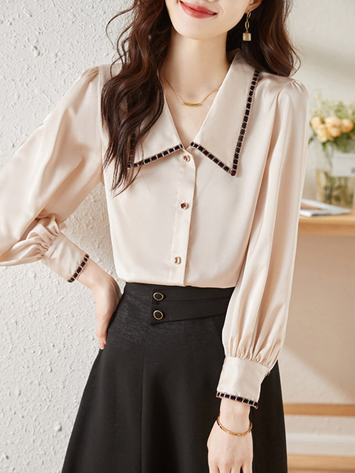 Elvira Casual Doll Collar Chiffon Blouse-Pink