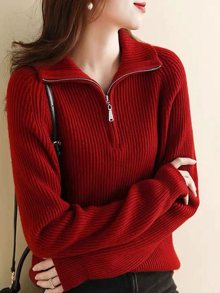 Mia Casual Pile Collar Knitted Pullover Sweater