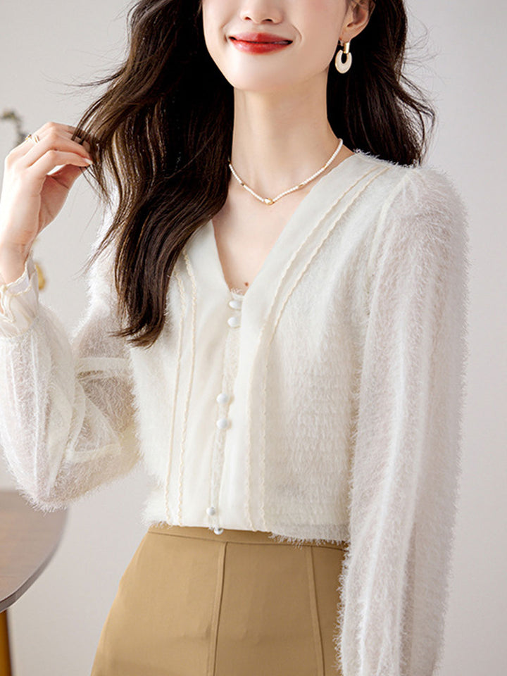 Anna Classic V-neck Auricular Chiffon Blouse