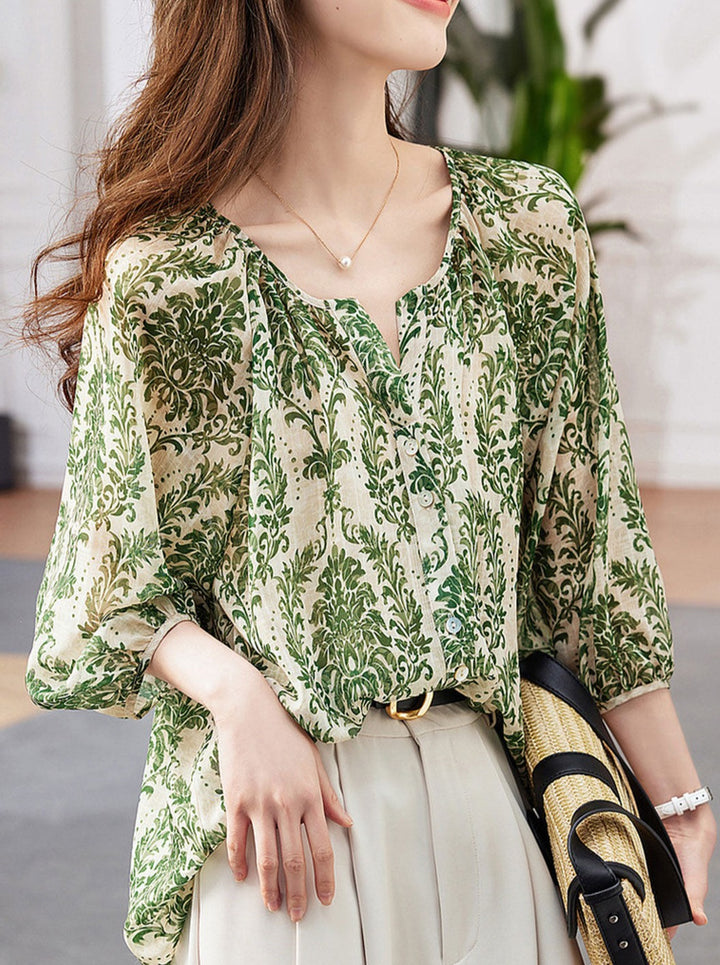 Zoey Classic V-neck Floral Chiffon Top