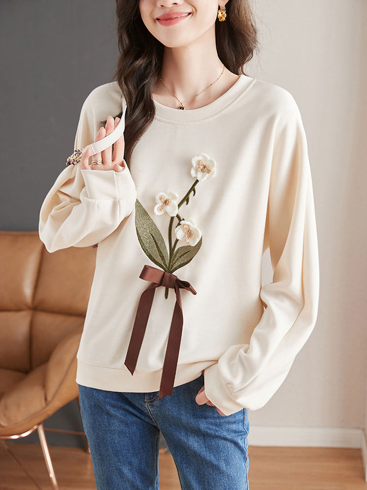 Ava Retro Three-Dimensional Flower Sweatshirt